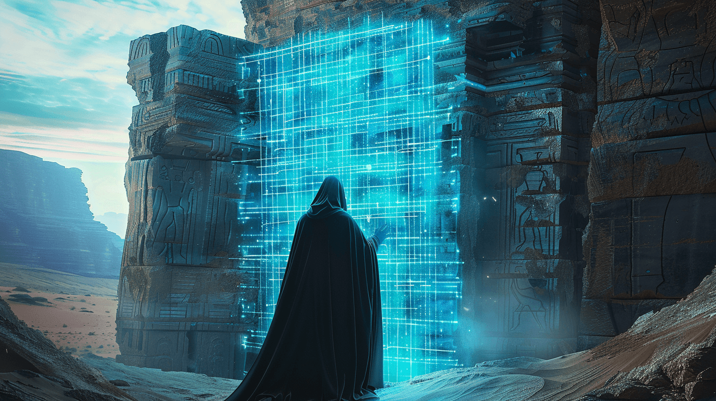 The Cipher Archivist analyzing ancient data